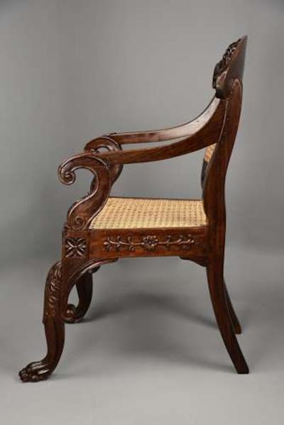 Mid 19th century Anglo Indian carved padouk open armchair
