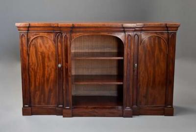 Mid 19th century mahogany breakfront bookcase with Gothic influence