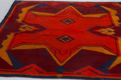 Mid 20th Century Art Deco Design Black Brown Gold Orange Handmade Wool Rug