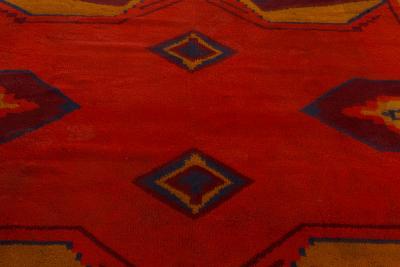 Mid 20th Century Art Deco Design Black Brown Gold Orange Handmade Wool Rug