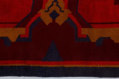 Mid 20th Century Art Deco Design Black Brown Gold Orange Handmade Wool Rug