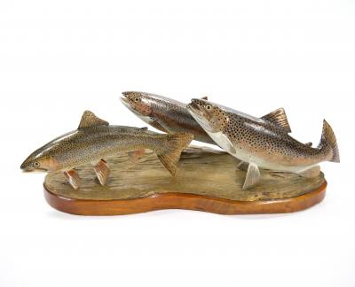 Mid 20th Century Art Deco Gilt Bronze Sculpture of Three Fish Gilt Splint