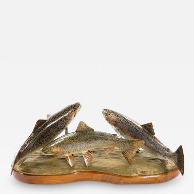 Mid 20th Century Art Deco Gilt Bronze Sculpture of Three Fish Gilt Splint