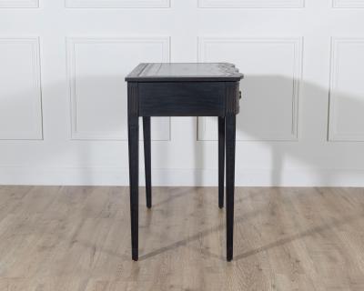 Mid 20th Century Black Console Desk with Curved Front and Original Leather Top