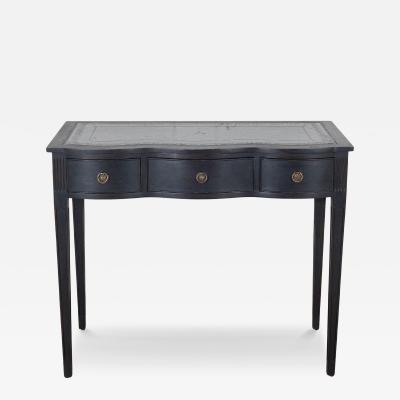 Mid 20th Century Black Console Desk with Curved Front and Original Leather Top