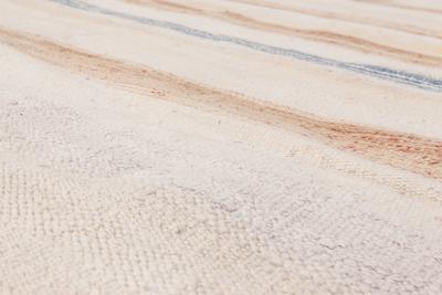 Mid 20th Century Blue Brown and Beige Striped Indian Dhurrie Cotton Rug