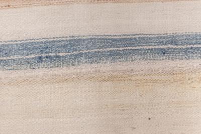 Mid 20th Century Blue Brown and Beige Striped Indian Dhurrie Cotton Rug