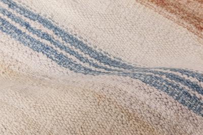 Mid 20th Century Blue Brown and Beige Striped Indian Dhurrie Cotton Rug