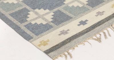 Mid 20th Century Blue Gray Ivory Swedish Snowflake Rug by Ingegerd Silow