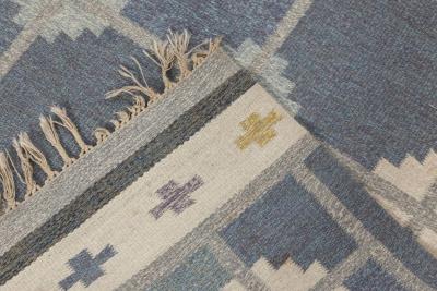 Mid 20th Century Blue Gray Ivory Swedish Snowflake Rug by Ingegerd Silow