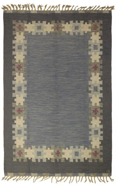 Mid 20th Century Blue Gray Swedish Rug by Ingegert Silow Woven I S