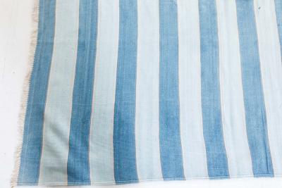 Mid 20th Century Blue Striped Indian Dhurrie Handmade Cotton Rug