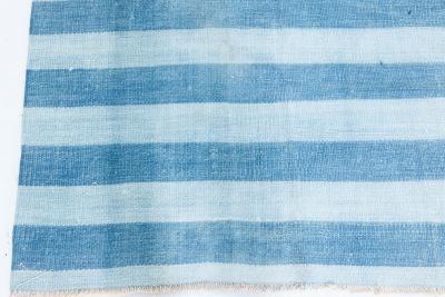Mid 20th Century Blue Striped Indian Dhurrie Handmade Cotton Rug