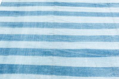 Mid 20th Century Blue Striped Indian Dhurrie Handmade Cotton Rug