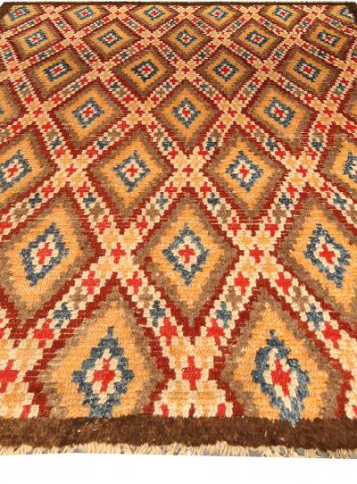 Mid 20th Century Bold Moroccan Red Blue Tan Yellow Cream Handmade Wool Rug