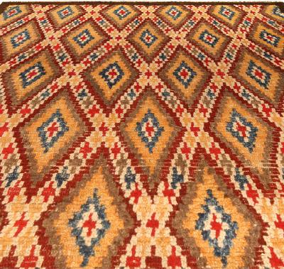 Mid 20th Century Bold Moroccan Red Blue Tan Yellow Cream Handmade Wool Rug