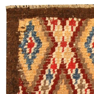 Mid 20th Century Bold Moroccan Red Blue Tan Yellow Cream Handmade Wool Rug