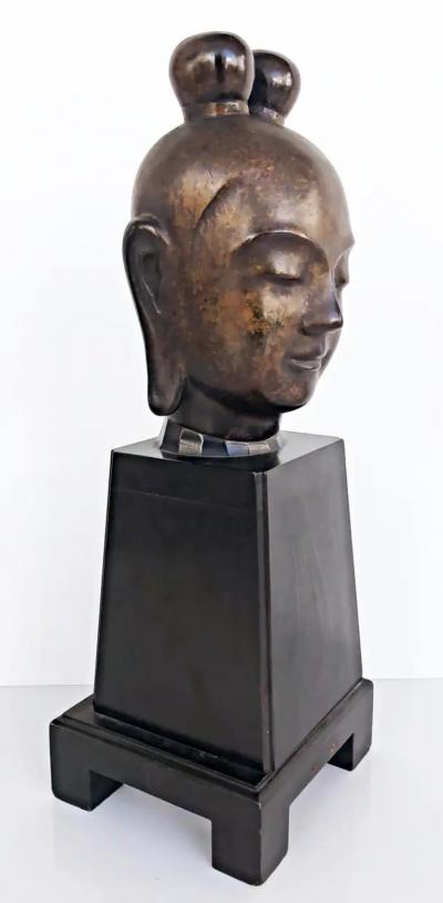 Mid 20th Century Bronze Japanese Buddha Sculpture on Plinth