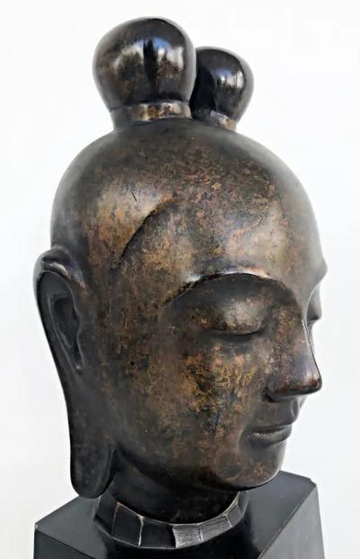 Mid 20th Century Bronze Japanese Buddha Sculpture on Plinth