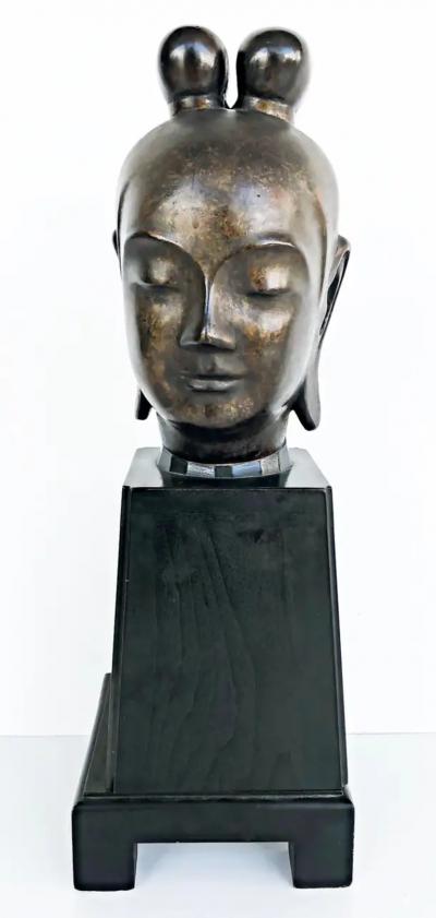 Mid 20th Century Bronze Japanese Buddha Sculpture on Plinth