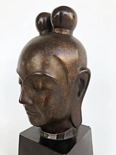 Mid 20th Century Bronze Japanese Buddha Sculpture on Plinth