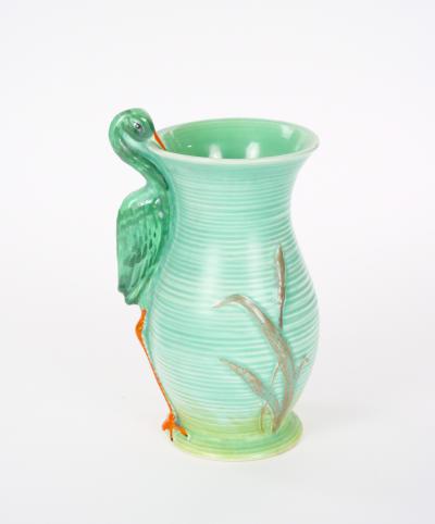 Mid 20th Century Burleigh Ware England Green Ceramic Heron Pitcher