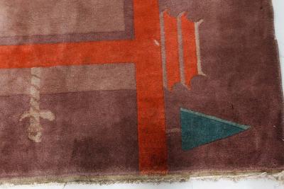 Mid 20th Century Chinese Art Deco Botanic Design Red Green Handmade Wool Rug