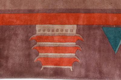 Mid 20th Century Chinese Art Deco Botanic Design Red Green Handmade Wool Rug