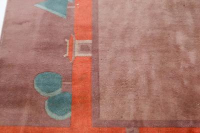 Mid 20th Century Chinese Art Deco Botanic Design Red Green Handmade Wool Rug