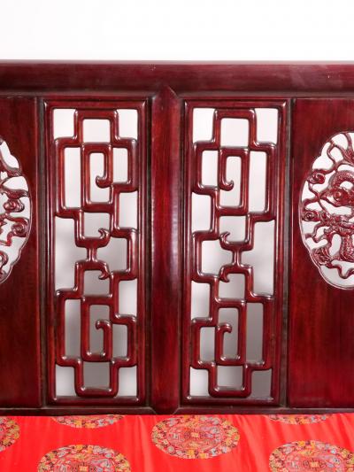 Mid 20th Century Chinese Carved Rosewood Long Bench Sofa