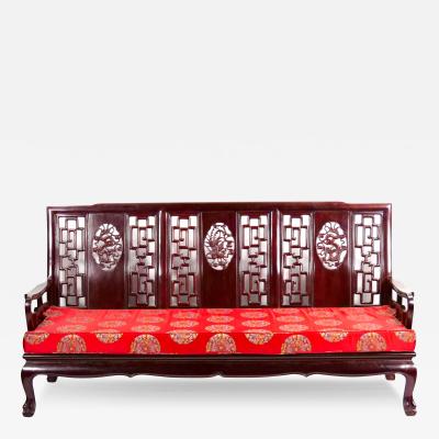 Mid 20th Century Chinese Carved Rosewood Long Bench Sofa