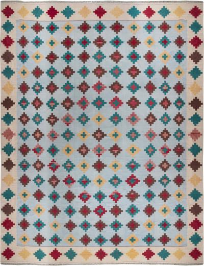 Mid 20th Century Colorful Diamonds Indian Dhurrie Handmade Cotton Rug