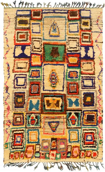 Mid 20th Century Colorful Grid Design Moroccan Handmade Wool and Cotton Rug