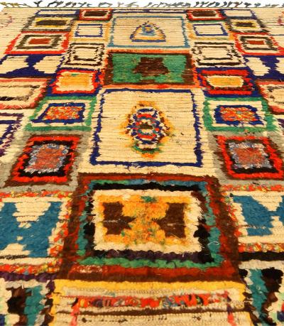 Mid 20th Century Colorful Grid Design Moroccan Handmade Wool and Cotton Rug