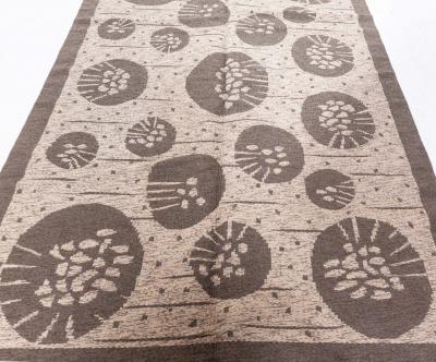 Mid 20th Century Double Sided Botanic Gray Swedish Flat Weave Wool Rug by Orsa