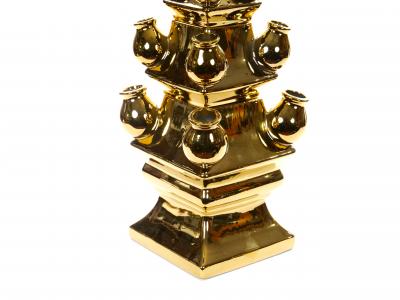 Mid 20th Century Dutch Delft Gilt Porcelain Three Tier Topiary Centerpiece Vase