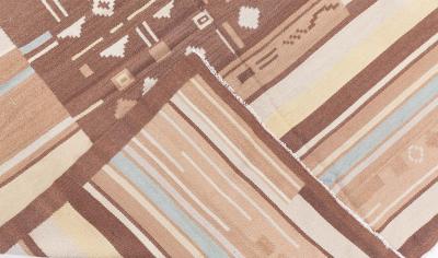 Mid 20th Century Finnish Geometric Brown Beige and Yellow Wool Rug