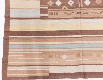 Mid 20th Century Finnish Geometric Brown Beige and Yellow Wool Rug