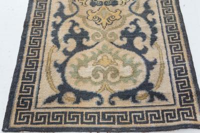 Mid 20th Century Floral Beige Blue Green Yellow Japanese Handwoven Wool Rug