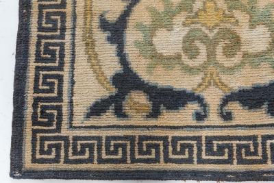 Mid 20th Century Floral Beige Blue Green Yellow Japanese Handwoven Wool Rug