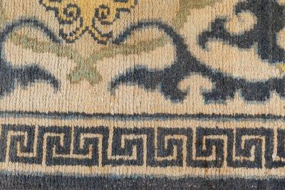 Mid 20th Century Floral Beige Blue Green Yellow Japanese Handwoven Wool Rug