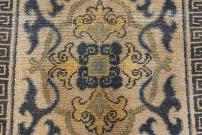 Mid 20th Century Floral Beige Blue Green Yellow Japanese Handwoven Wool Rug