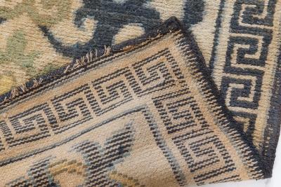 Mid 20th Century Floral Beige Blue Green Yellow Japanese Handwoven Wool Rug