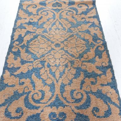 Mid 20th Century Floral Blue and Yellow Chinese Handmade Wool Rug