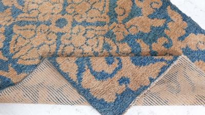 Mid 20th Century Floral Blue and Yellow Chinese Handmade Wool Rug
