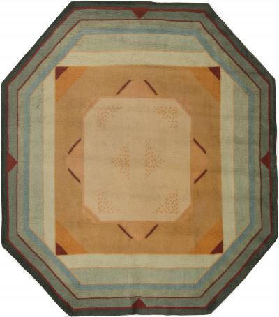 Mid 20th Century French Art Deco Bold Green Red Yellow Handmade Wool Rug