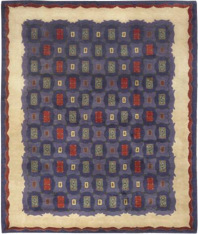 Mid 20th Century French Art Deco Purple Blue Handmade Wool Rug by Paule Leleu
