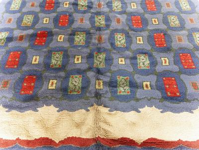 Mid 20th Century French Art Deco Purple Blue Handmade Wool Rug by Paule Leleu