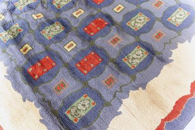 Mid 20th Century French Art Deco Purple Blue Handmade Wool Rug by Paule Leleu