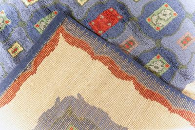 Mid 20th Century French Art Deco Purple Blue Handmade Wool Rug by Paule Leleu